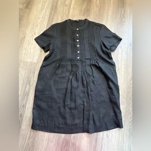 Quince Womens 100% European Linen SS Black Swing Dress with Pockets Sz L